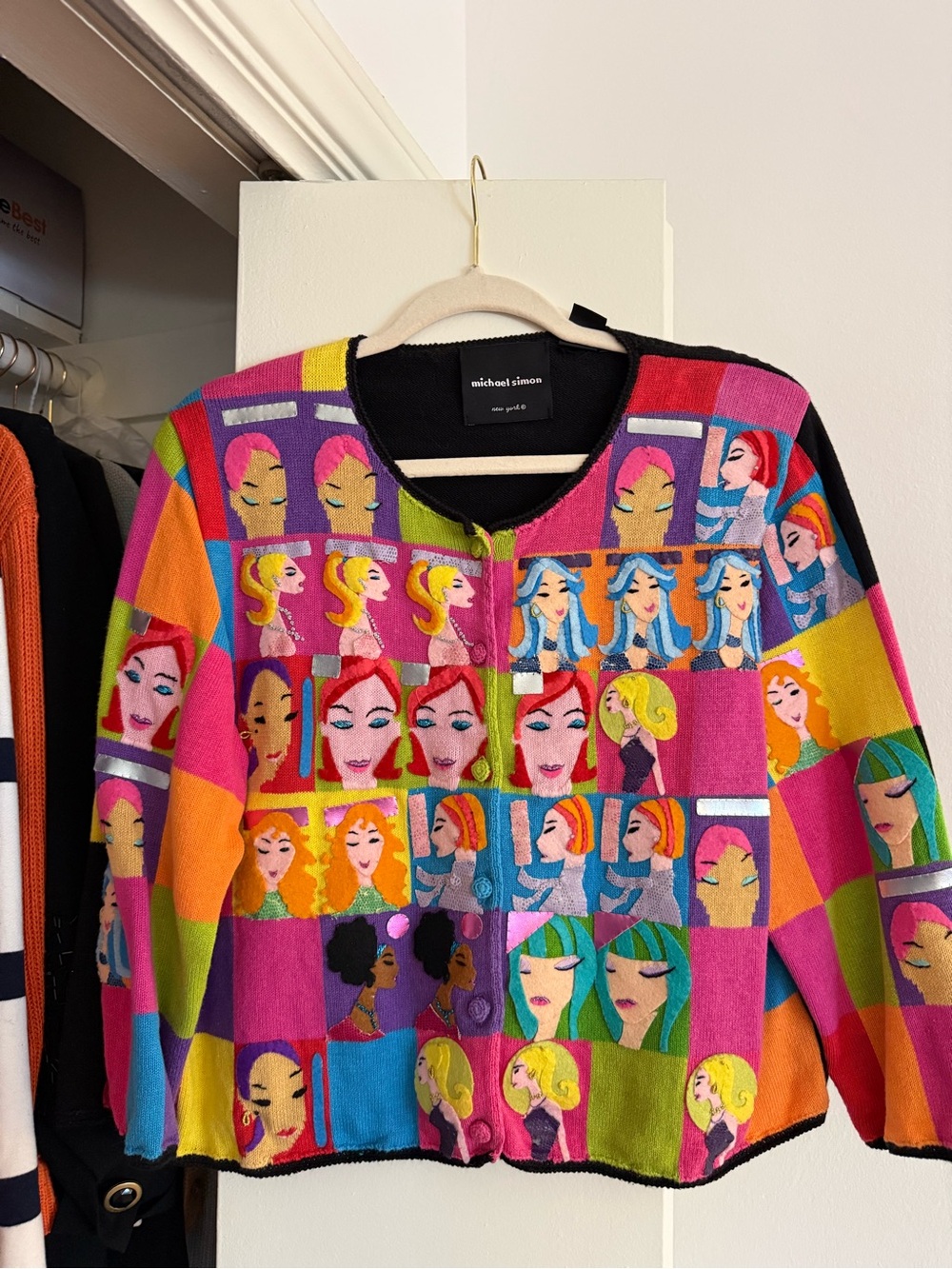 Michael Simon Multicolor Pop-Art Women’s Face Print Cardigan